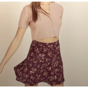Reformation Floral Print Flounce Skirt in Chantelle Burgundy